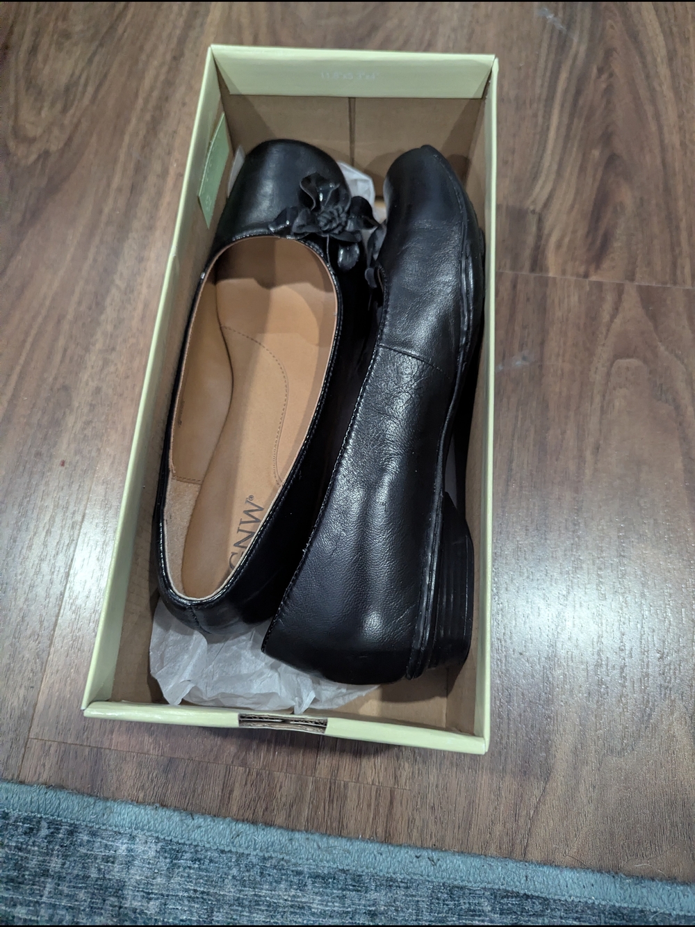 GNW Black Leather Ballet Flats with Bow